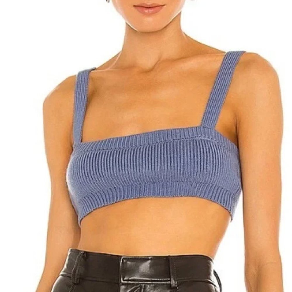 WeWoreWhat Danielle Bernstein Blue Knit Pull On Bra Crop Top